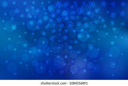 Light BLUE vector cover with beautiful snowflakes. Blurred decorative design in xmas style with snow. The pattern can be used for new year leaflets.