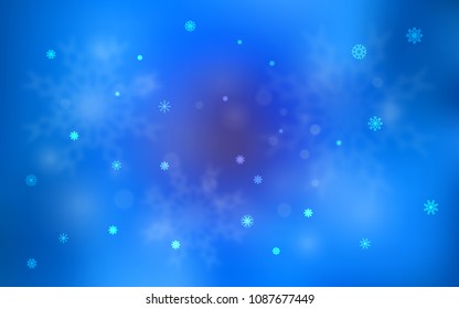 Light BLUE vector cover with beautiful snowflakes. Decorative shining illustration with snow on abstract template. New year design for your ad, poster, banner.