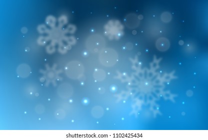 Light BLUE vector cover with beautiful snowflakes. Shining colored illustration with snow in christmas style. The pattern can be used for new year ad, booklets.