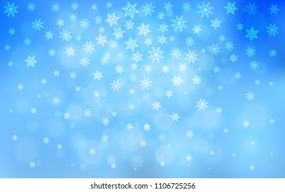 Light BLUE vector cover with beautiful snowflakes. Modern geometrical abstract illustration with crystals of ice. The template can be used as a new year background.