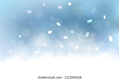 Light BLUE vector cover with beautiful snowflakes. Snow on blurred abstract background with gradient. The template can be used as a new year background.
