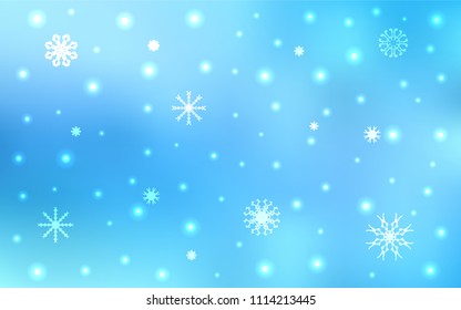 Light BLUE vector cover with beautiful snowflakes. Blurred decorative design in xmas style with snow. New year design for your ad, poster, banner.