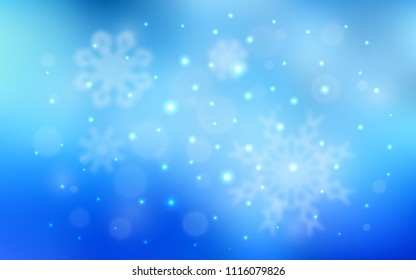 Light BLUE vector cover with beautiful snowflakes. Blurred decorative design in xmas style with snow. New year design for your ad, poster, banner.