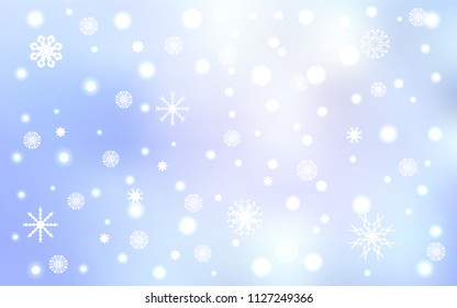 Light BLUE vector cover with beautiful snowflakes. Glitter abstract illustration with crystals of ice. New year design for your business advert.