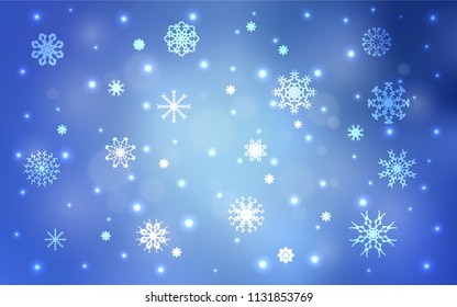 Light BLUE vector cover with beautiful snowflakes. Modern geometrical abstract illustration with crystals of ice. New year design for your ad, poster, banner.