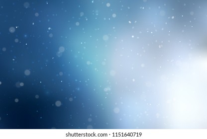 Light BLUE vector cover with beautiful snowflakes. Snow on blurred abstract background with gradient. The pattern can be used for new year leaflets.