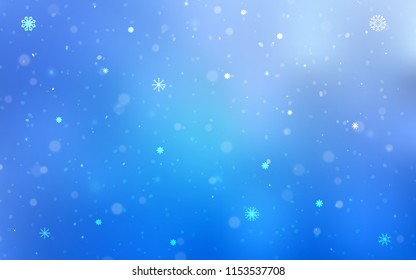 Light BLUE vector cover with beautiful snowflakes. Blurred decorative design in xmas style with snow. The pattern can be used for year new  websites.