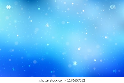 Light BLUE vector cover with beautiful snowflakes. Shining colored illustration with snow in christmas style. The pattern can be used for new year ad, booklets.