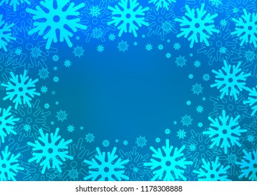 Light BLUE vector cover with beautiful snowflakes. Snow on blurred abstract background with gradient. The pattern can be used for new year ad, booklets.