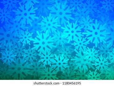 Light BLUE vector cover with beautiful snowflakes. Decorative shining illustration with snow on abstract template. The template can be used as a new year background.