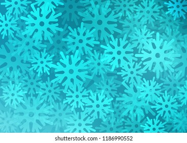 Light BLUE vector cover with beautiful snowflakes. Shining colored illustration with snow in christmas style. New year design for your ad, poster, banner.