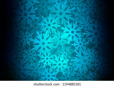 Light BLUE vector cover with beautiful snowflakes. Decorative shining illustration with snow on abstract template. New year design for your business advert.
