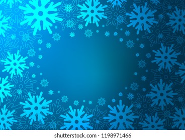 Light BLUE vector cover with beautiful snowflakes. Snow on blurred abstract background with gradient. New year design for your business advert.