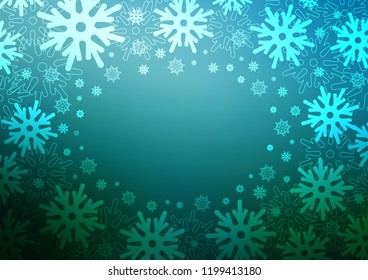 Light BLUE vector cover with beautiful snowflakes. Blurred decorative design in xmas style with snow. New year design for your ad, poster, banner.