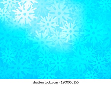 Light BLUE vector cover with beautiful snowflakes. Blurred decorative design in xmas style with snow. The pattern can be used for year new  websites.