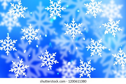 Light BLUE vector cover with beautiful snowflakes. Blurred decorative design in xmas style with snow. New year design for your business advert.