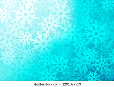Light BLUE vector cover with beautiful snowflakes. Snow on blurred abstract background with gradient. The pattern can be used for new year leaflets.