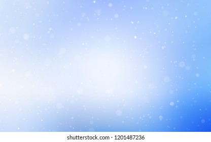 Light BLUE vector cover with beautiful snowflakes. Snow on blurred abstract background with gradient. The template can be used as a new year background.