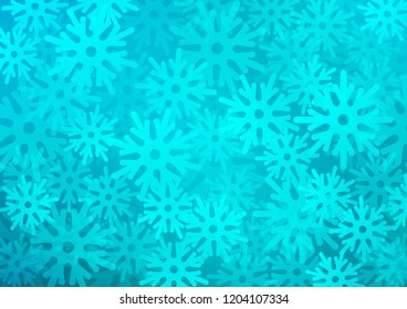 Light BLUE vector cover with beautiful snowflakes. Snow on blurred abstract background with gradient. The pattern can be used for new year ad, booklets.