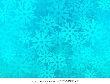 Light BLUE vector cover with beautiful snowflakes. Decorative shining illustration with snow on abstract template. The pattern can be used for year new  websites.