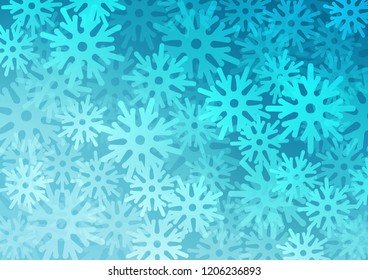 Light BLUE vector cover with beautiful snowflakes. Shining colored illustration with snow in christmas style. New year design for your ad, poster, banner.