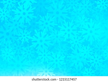 Light BLUE vector cover with beautiful snowflakes. Blurred decorative design in xmas style with snow. The pattern can be used for new year leaflets.