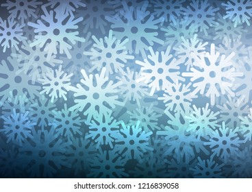 Light BLUE vector cover with beautiful snowflakes. Decorative shining illustration with snow on abstract template. New year design for your ad, poster, banner.