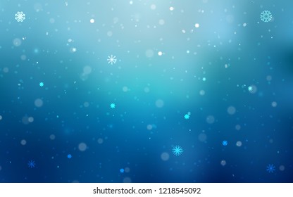 Light BLUE vector cover with beautiful snowflakes. Snow on blurred abstract background with gradient. New year design for your ad, poster, banner.