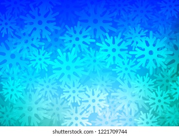 Light BLUE vector cover with beautiful snowflakes. Blurred decorative design in xmas style with snow. The pattern can be used for new year leaflets.