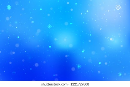 Light BLUE vector cover with beautiful snowflakes. Shining colored illustration with snow in christmas style. The template can be used as a new year background.