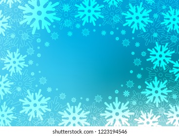 Light BLUE vector cover with beautiful snowflakes. Blurred decorative design in xmas style with snow. The pattern can be used for year new  websites.