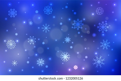 Light BLUE vector cover with beautiful snowflakes. Decorative shining illustration with snow on abstract template. The pattern can be used for new year ad, booklets.