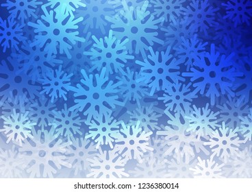 Light BLUE vector cover with beautiful snowflakes. Decorative shining illustration with snow on abstract template. The pattern can be used for year new  websites.