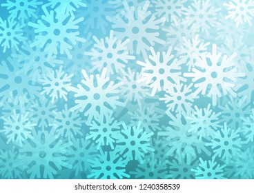 Light BLUE vector cover with beautiful snowflakes. Shining colored illustration with snow in christmas style. New year design for your business advert.