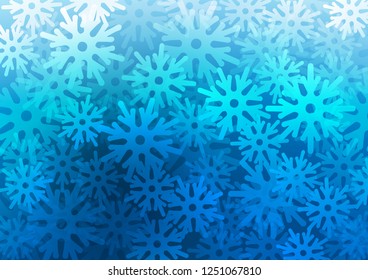 Light BLUE vector cover with beautiful snowflakes. Blurred decorative design in xmas style with snow. New year design for your business advert.