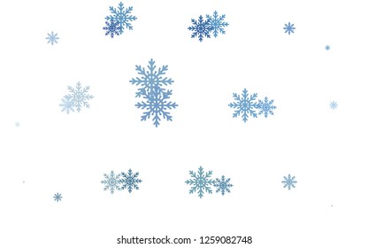 Light BLUE vector cover with beautiful snowflakes. Decorative shining illustration with snow on abstract template. New year design for your business advert.