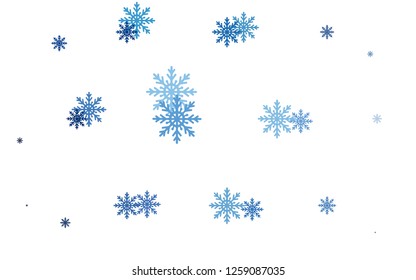 Light BLUE vector cover with beautiful snowflakes. Snow on blurred abstract background with gradient. The pattern can be used for new year leaflets.