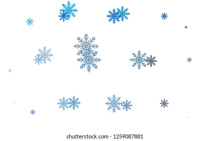 Light BLUE vector cover with beautiful snowflakes. Shining colored illustration with snow in christmas style. New year design for your ad, poster, banner.