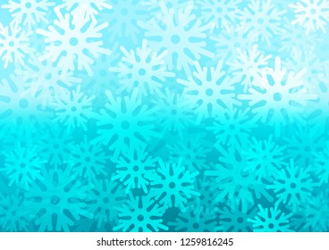 Light BLUE vector cover with beautiful snowflakes. Snow on blurred abstract background with gradient. The template can be used as a new year background.