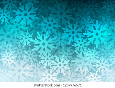 Light BLUE vector cover with beautiful snowflakes. Decorative shining illustration with snow on abstract template. The pattern can be used for year new  websites.