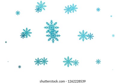 Light BLUE vector cover with beautiful snowflakes. Shining colored illustration with snow in christmas style. The template can be used as a new year background.