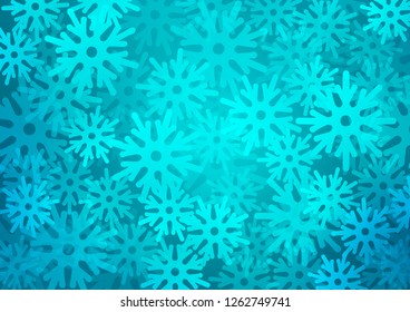Light BLUE vector cover with beautiful snowflakes. Snow on blurred abstract background with gradient. The template can be used as a new year background.