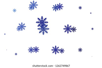 Light BLUE vector cover with beautiful snowflakes. Blurred decorative design in xmas style with snow. The pattern can be used for year new  websites.