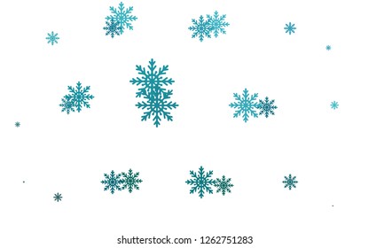 Light BLUE vector cover with beautiful snowflakes. Modern geometrical abstract illustration with crystals of ice. The template can be used as a new year background.