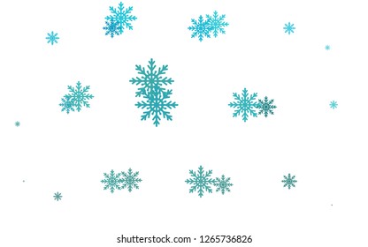Light BLUE vector cover with beautiful snowflakes. Modern geometrical abstract illustration with crystals of ice. New year design for your ad, poster, banner.