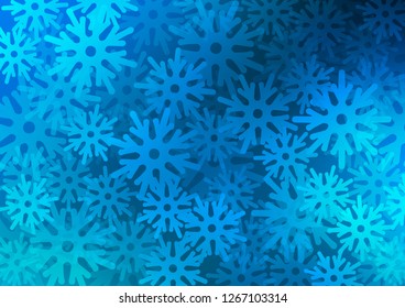 Light BLUE vector cover with beautiful snowflakes. Decorative shining illustration with snow on abstract template. New year design for your business advert.