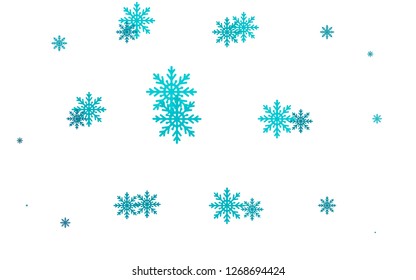 Light BLUE vector cover with beautiful snowflakes. Glitter abstract illustration with crystals of ice. New year design for your business advert.
