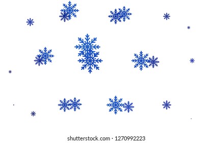 Light BLUE vector cover with beautiful snowflakes. Snow on blurred abstract background with gradient. The pattern can be used for year new  websites.