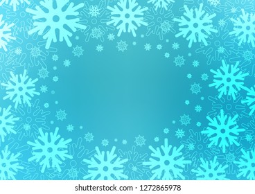 Light BLUE vector cover with beautiful snowflakes. Snow on blurred abstract background with gradient. The pattern can be used for new year leaflets.