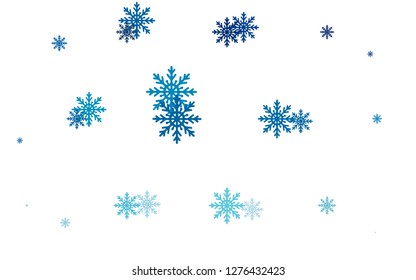 Light BLUE vector cover with beautiful snowflakes. Snow on blurred abstract background with gradient. The template can be used as a new year background.